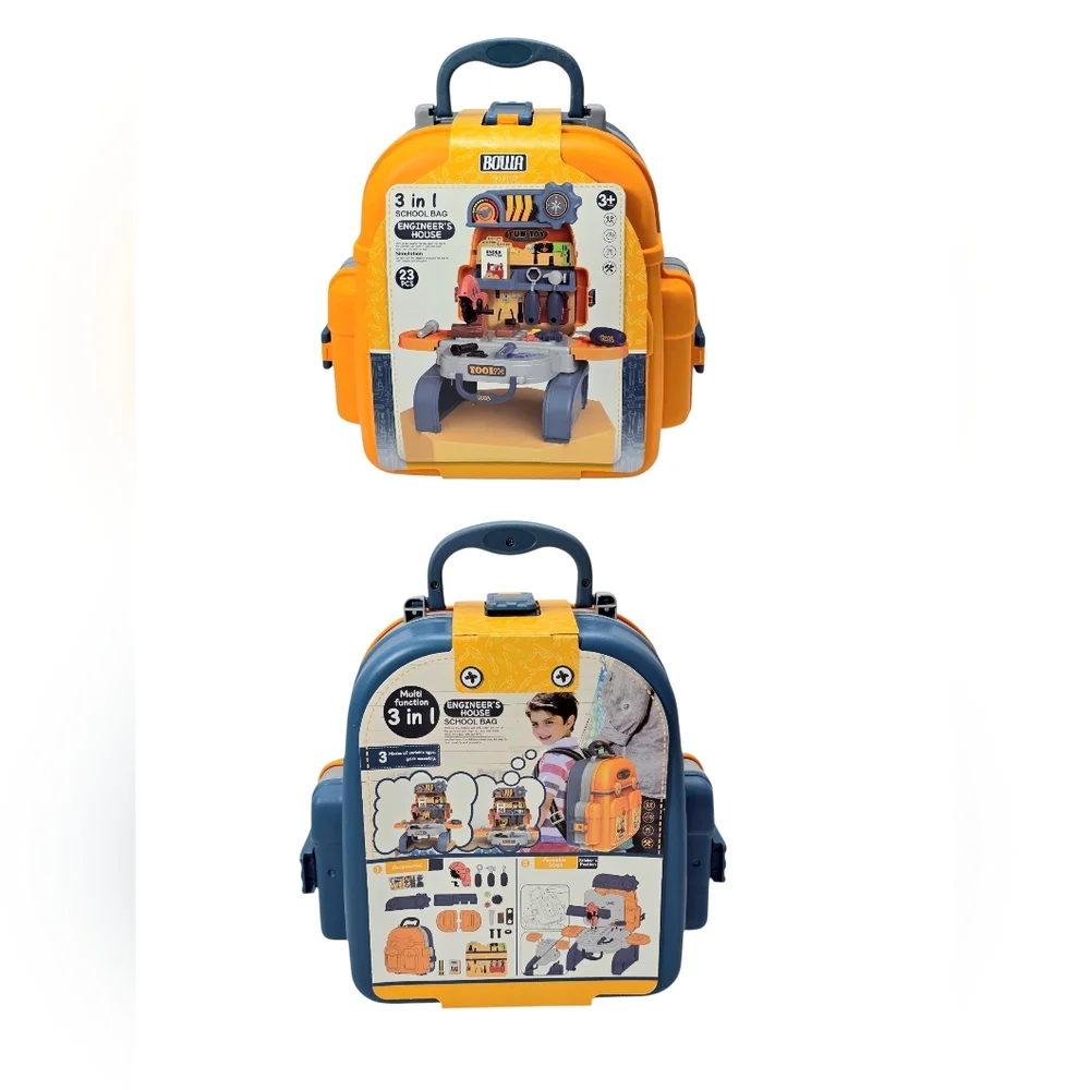 3-in-1 Kids Tool Set Backpack Playset & Toddler Engineer Workshop Kit